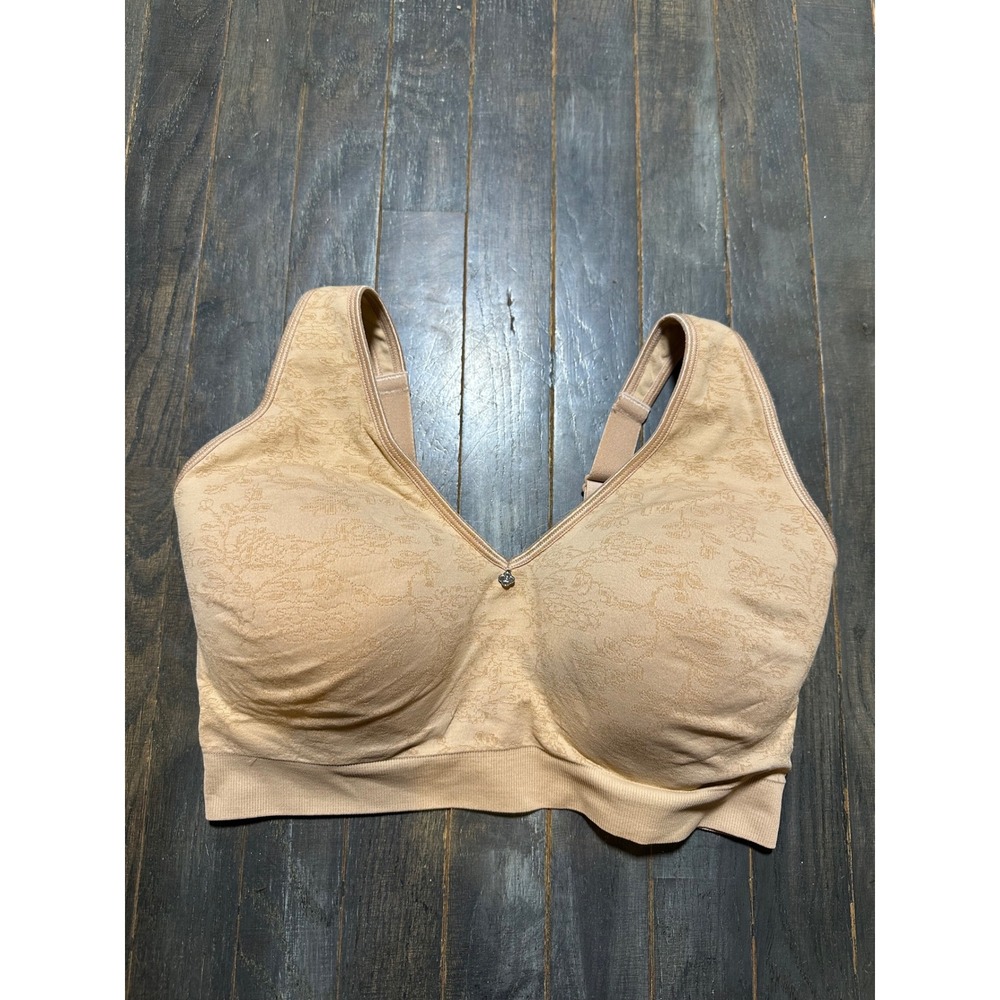 Breezies Womens Tan Jacquard Floral Wirefree Full Coverage Bra 36DDD Nude